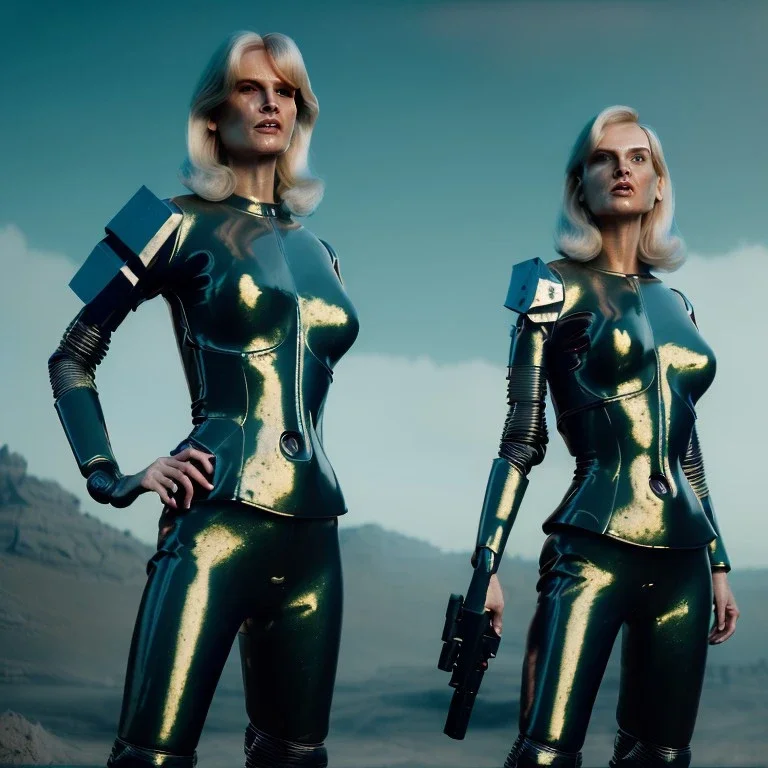 Ultra Realistic retro sci-fi movie war scene, waist up view portrait, blonde woman pointing a gun, sweet young Daryl Hannah face, perfect iris, glow eyes, makeup, weapon. War background, Retro sci-fi style, tight latex coat, fog, rain, soft color, highly detailed, unreal engine 5, ray tracing, RTX, lumen lighting, ultra detail, volumetric lighting, 3d, finely drawn, high definition, high resolution.