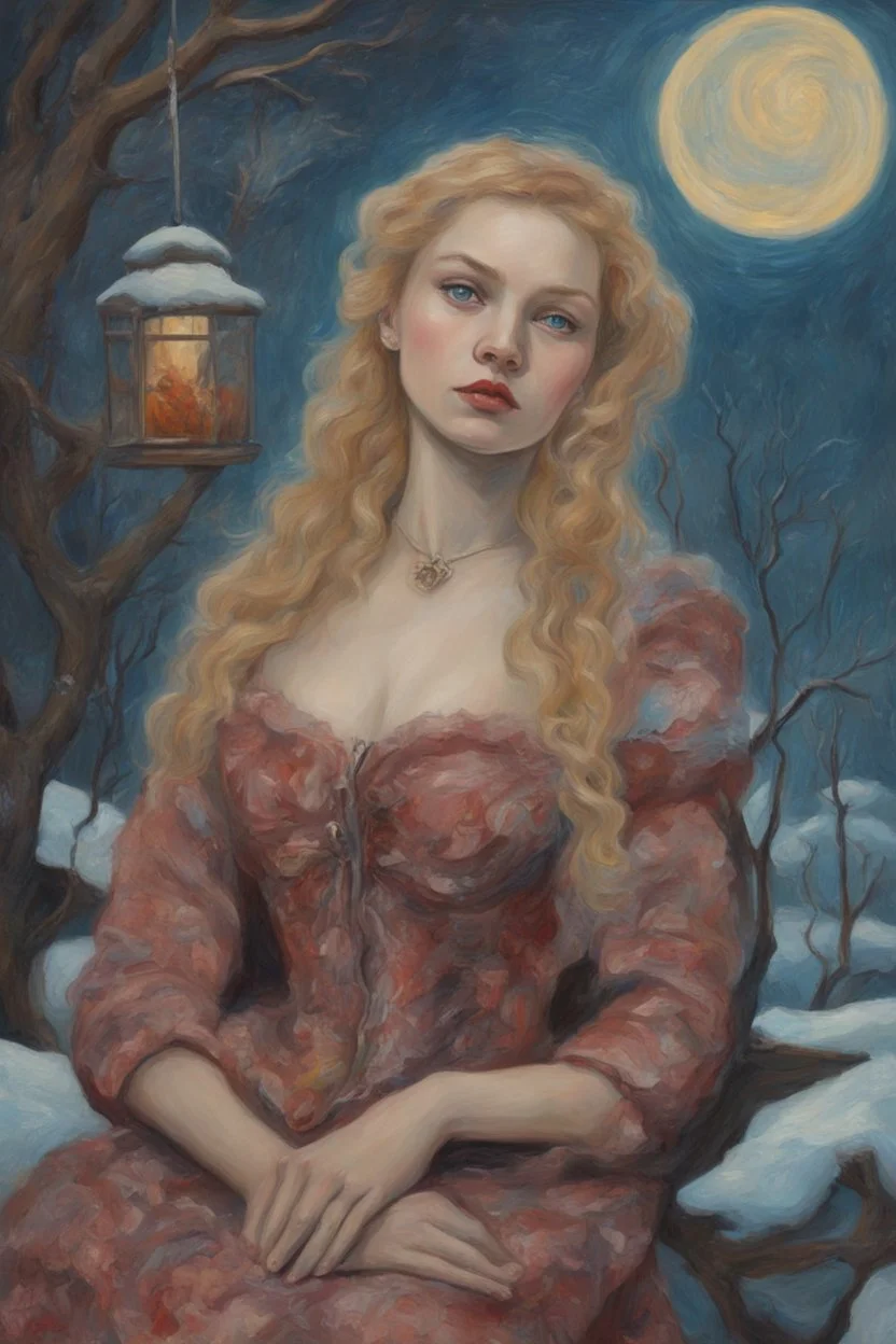 Alexandra "Sasha" Aleksejevna Luss fantasy bombshells oil paiting Vincent Willem van Gogh style Once upon a frosty time Russian