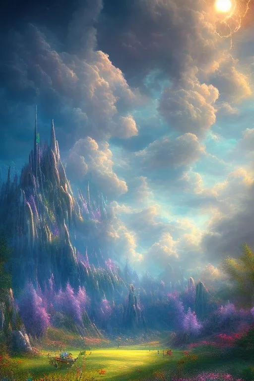 Phantasy landscape with dramatic cloud in fiesta color