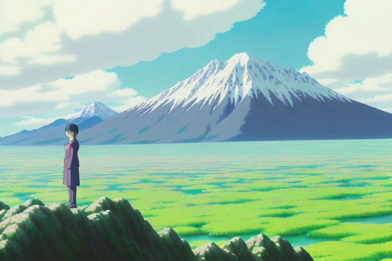 An inspiring shot of Yui and Toshi, standing defiantly against a vista of biodomes, mountain ranges, and the encroaching desert. Their stance reflects a newfound resolve and understanding of their symbiotic relationship with nature.