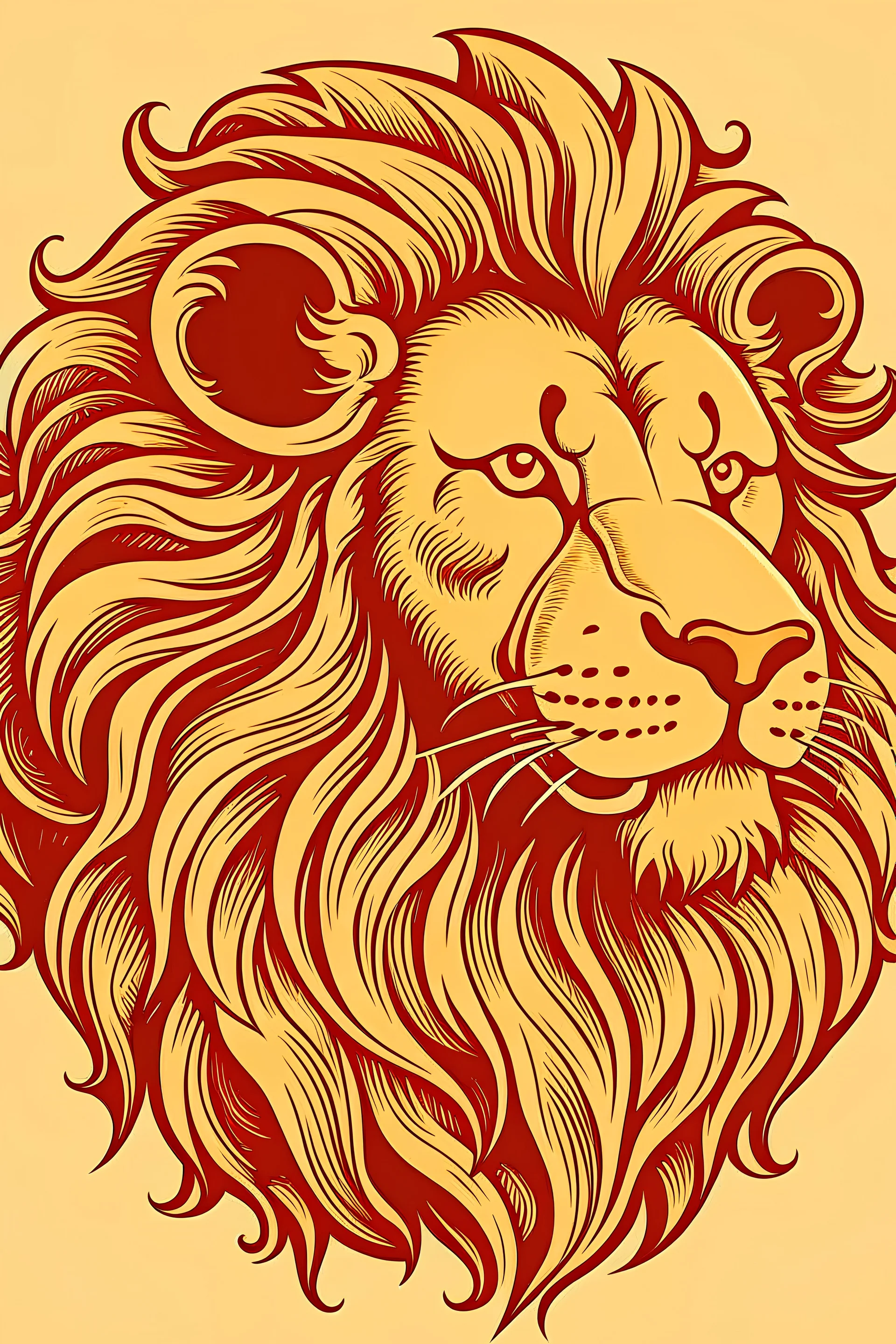 a retro lion with a large mane