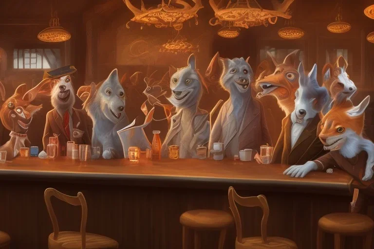 animals acting like people in a bar