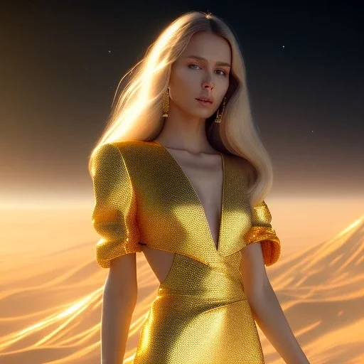 beautiful cosmic golden male, long hair, nice smiling, delicate colors, beautiful glamour galactic golden dress, ultra sharp focus, 8k, unreal engine 5, extremely sharp detail, light effect, soft light atmosphere of a spaceship, smooth, full of details, face in front, complete vision of face and body