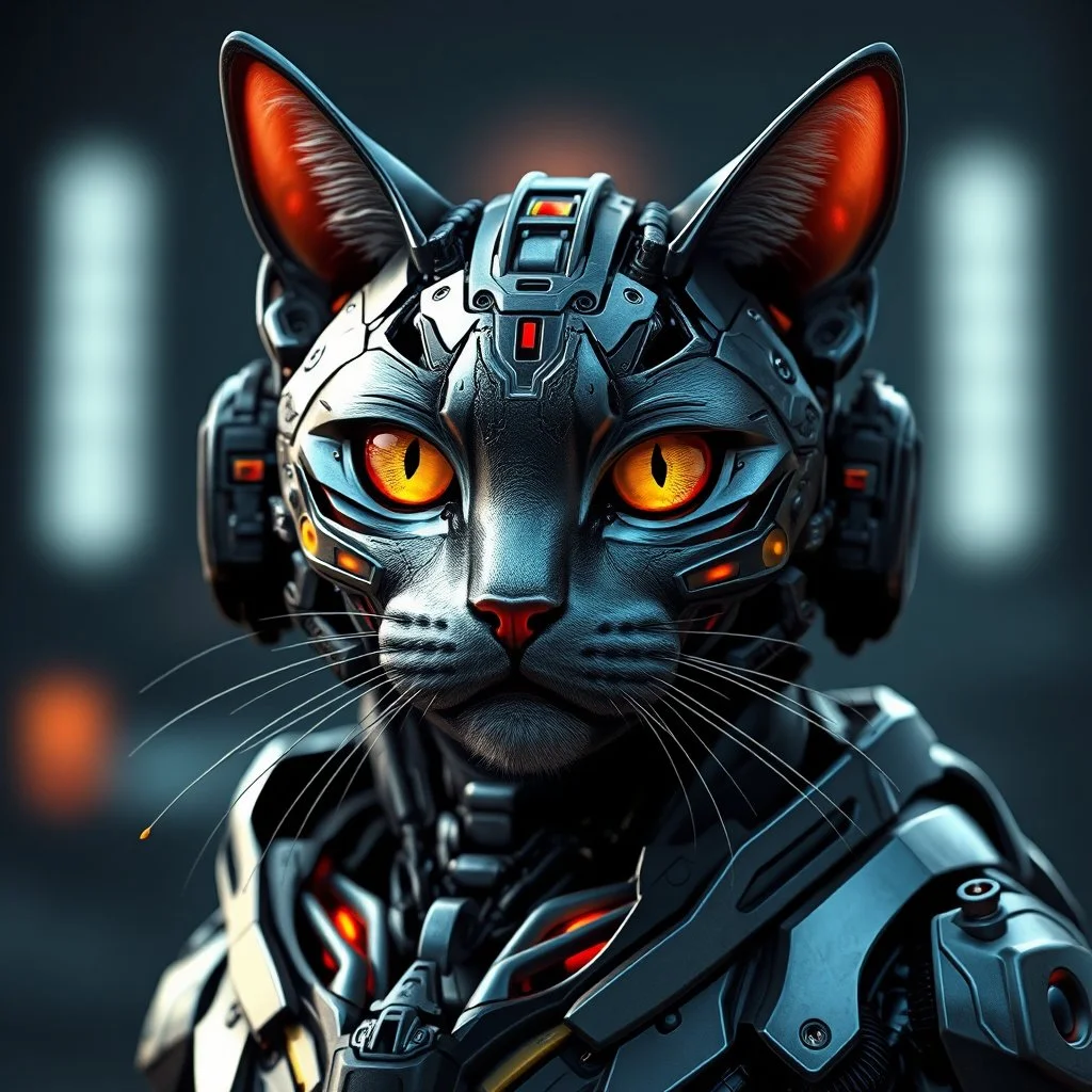 Cyborg cat, ultra quality, hyper detailed