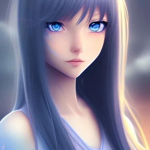 A realistic anime wifu character, blue eyes