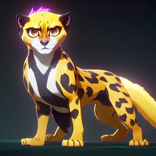 An electric type, Cheetah pokemon, with big width eyes. long whiskers shaped like Lightning bolts. Yellow and white fur coverd with blotchy black spots. white paws