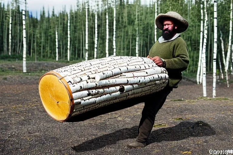 Portrait of a Northern Native Sage. Indigenous, Kekripukki, carries drum made of birch-park, caucasian man