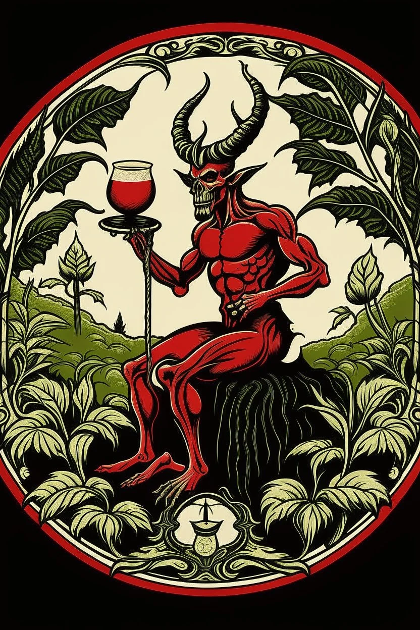 logo du diable au jardin d'eden buvant de l'alcool