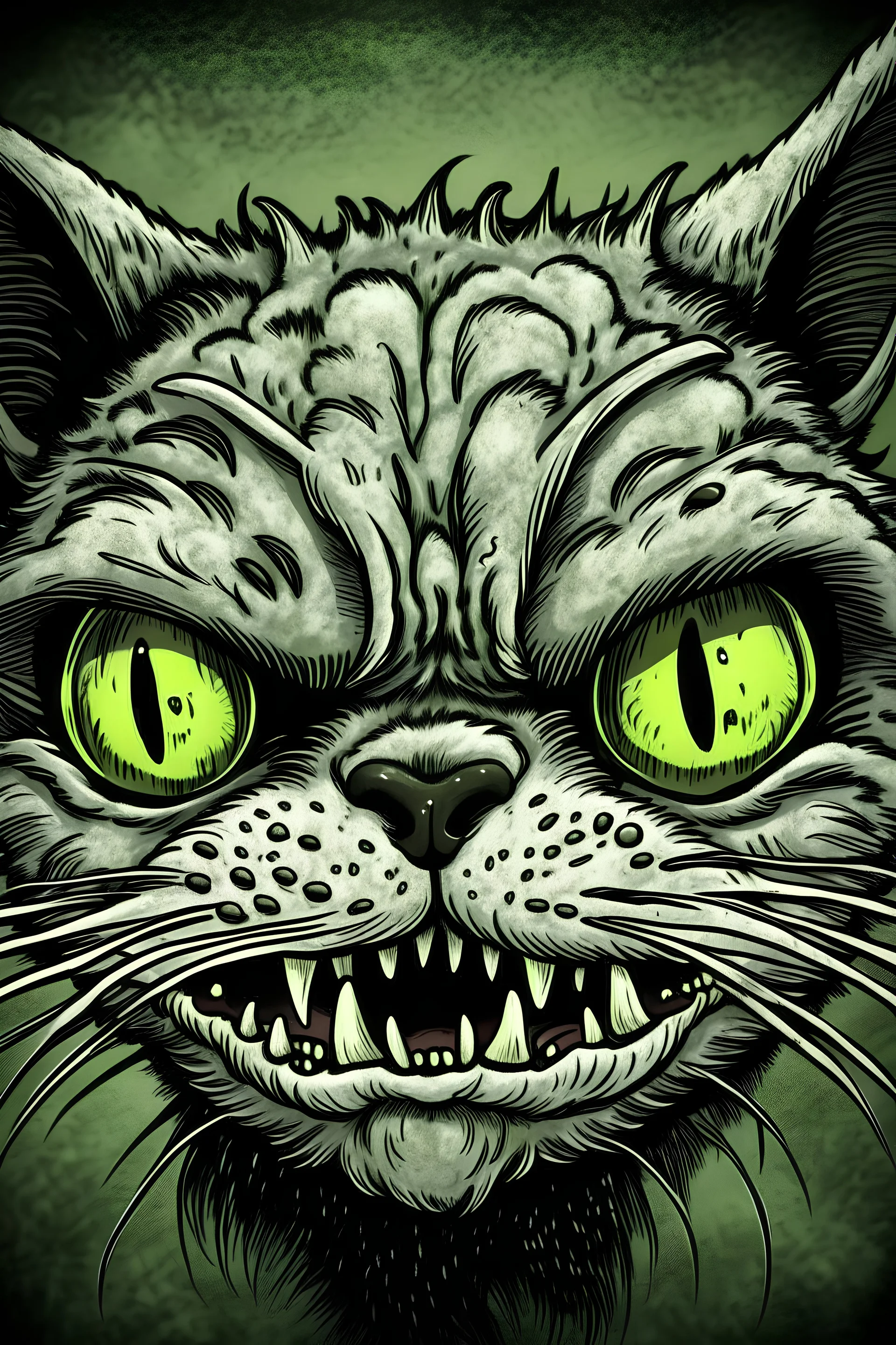 Create an angry cat in the style of junji ito