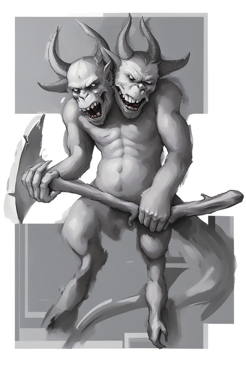 A two-headed devil with muscles, holding an icebreaker in his hands