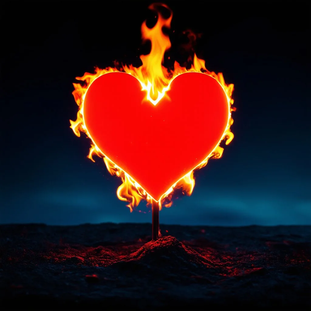 heart on fire, beautiful background, romantic night mood