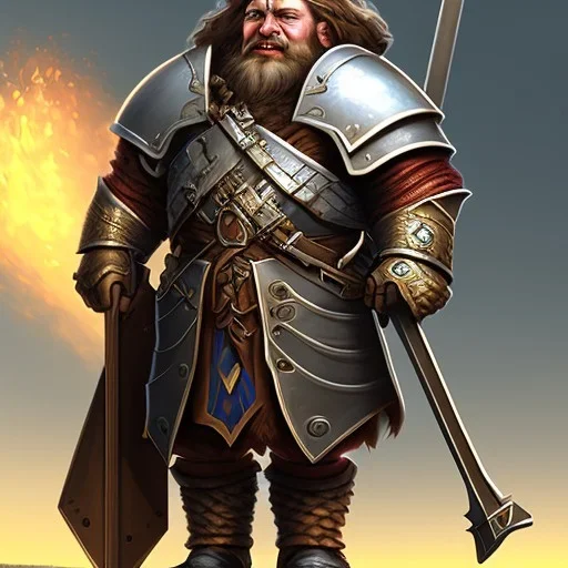 D&D character, paladin, dwarf, heavy armor, warhammer