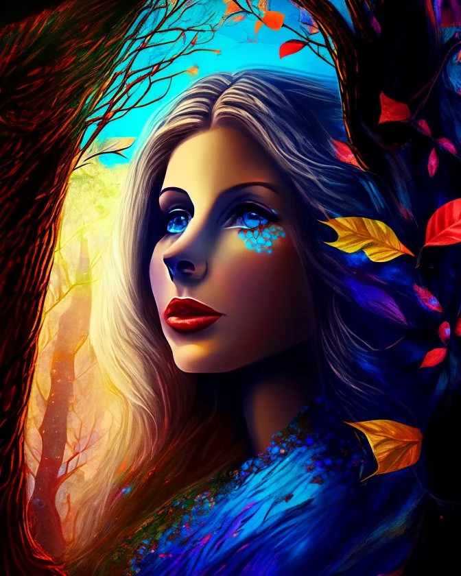 Digital art woman front view background trees