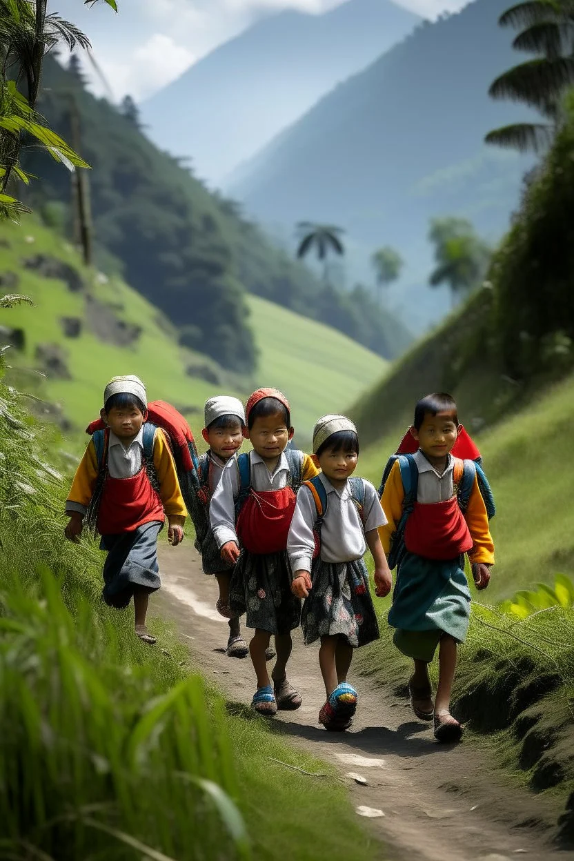 anak berangkat sekolah didaerah pegunungan indonesia