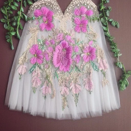 delicate embroidery and beadwork of flowers on tulle, couture, beautiful composition, aesthetic layout, wildflowers, watercolor