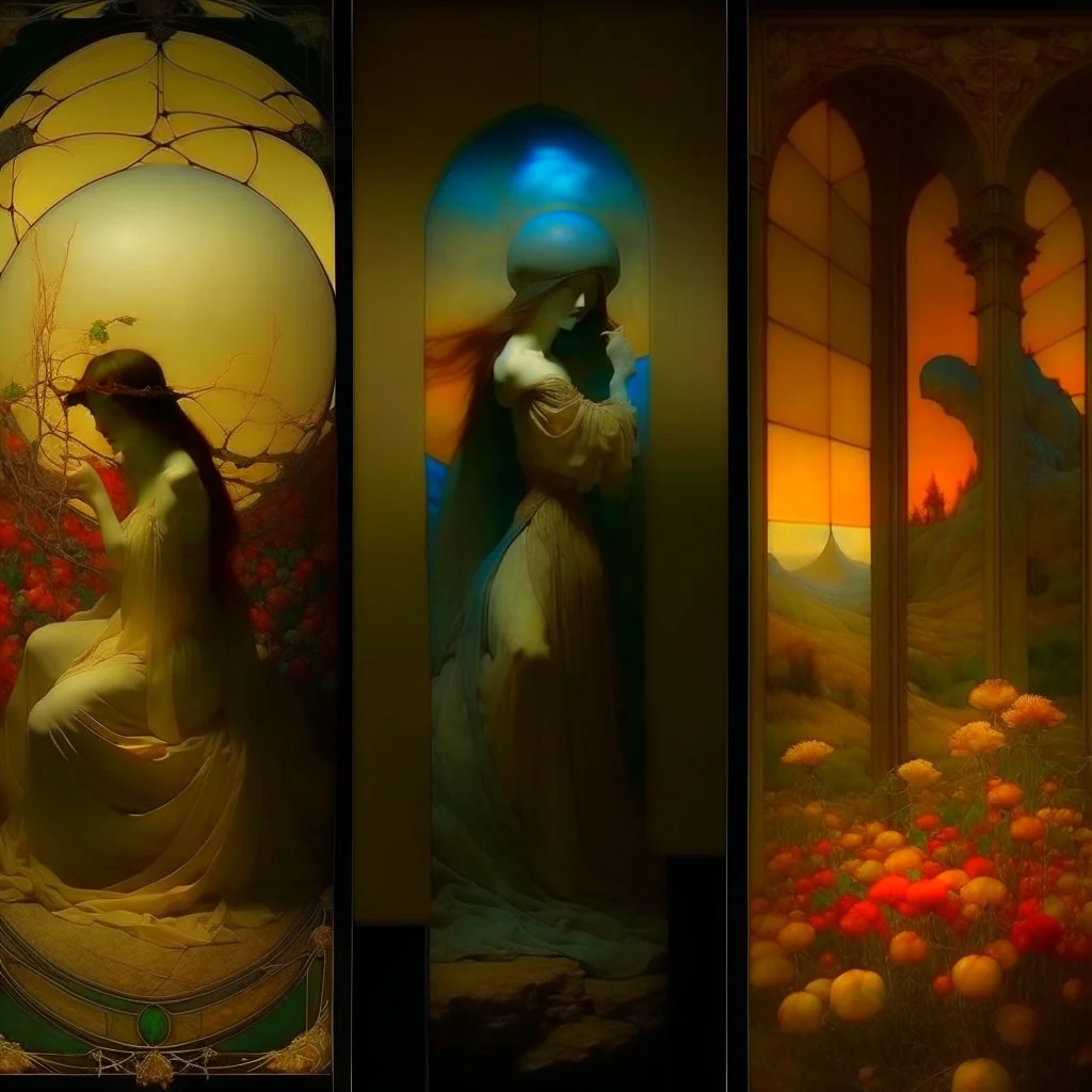 oil painting, Zdzisław Beksiński, Alphonse Mucha , Newell Convers Wyeth,