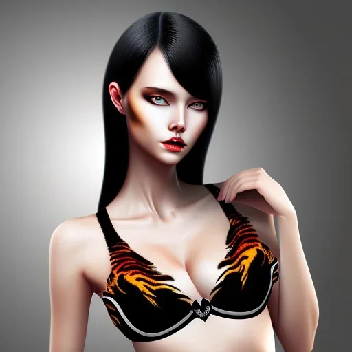 black hair lady model bra with tiger