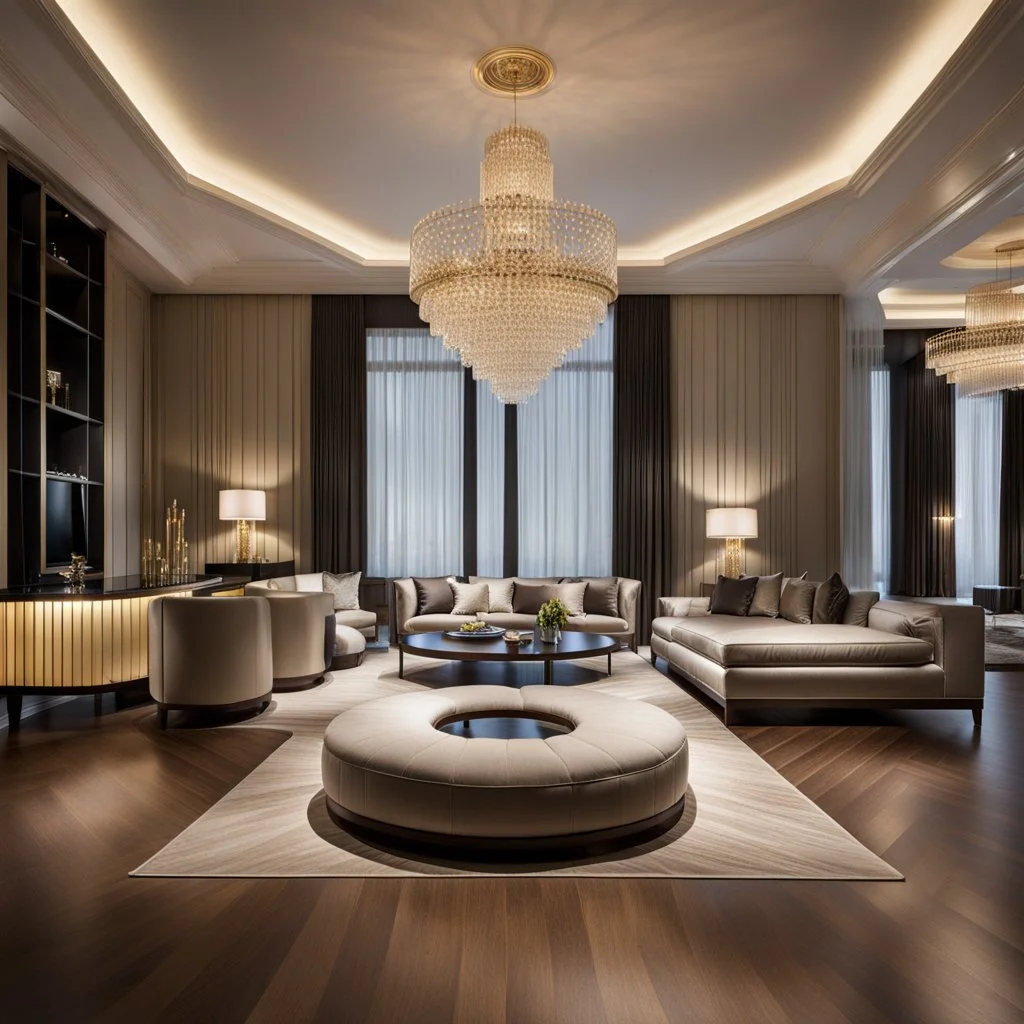 luxury room with luxury furniture ,with wide empty area in middle of floor for dancing