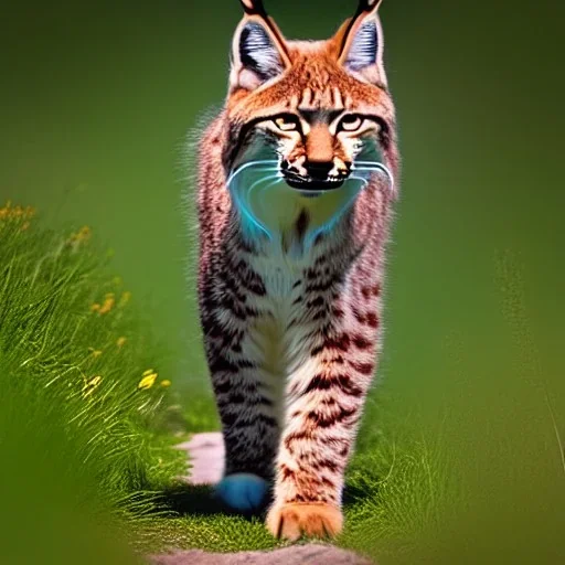 lynx cat with golden fur traveling a lonely path