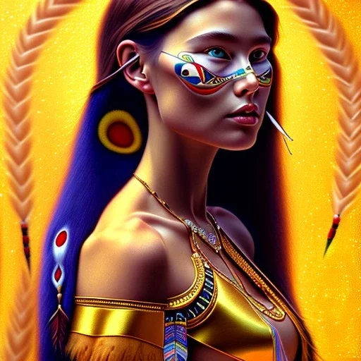 Epic Drawing fullbody Portrait of adult Pocahontas beautiful busty gustav klimt style 4k