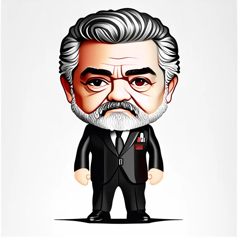 Retrato chibi gráfica vectorial full body de Luis Ignacio Lula da Silva presidente de Brasil, serio, calidad ultra, hiperdetallado, color blanco, y negro, full body