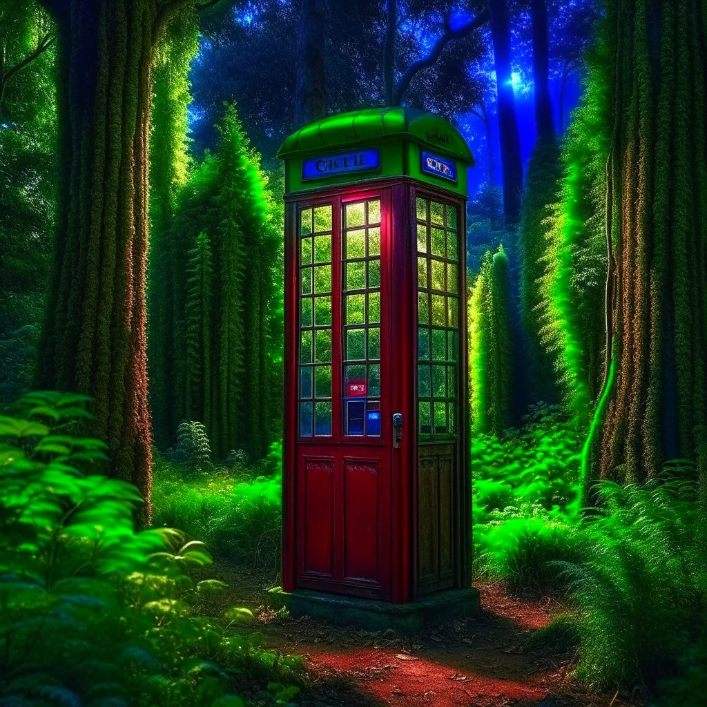 telephone booth bot in an underground grove, in the style of dali, 8k, down-light, soft light, depth of field, photo realism, trending on art station, high detail