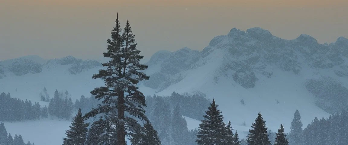 mountain range pine wood in the snow by Andrea del sarto