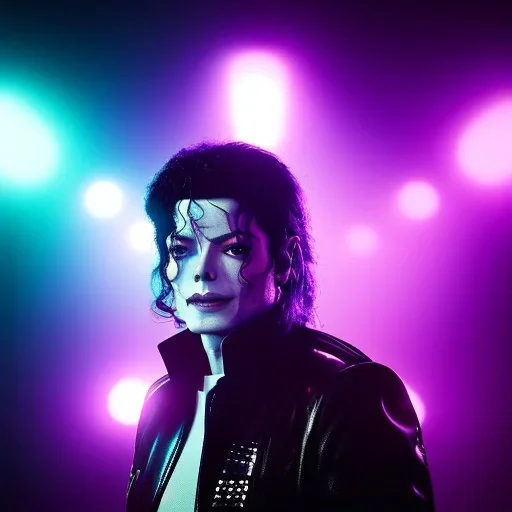 Michael Jackson,purple light effect, closed eyes, rtx, reflection, 8k, glow, winning photography, caustics