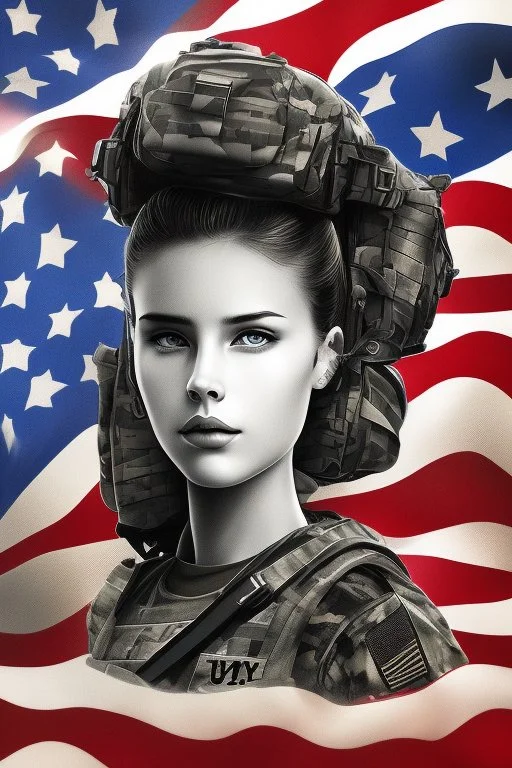 US army girl, hair bun, t-shirt, mtp camouflage