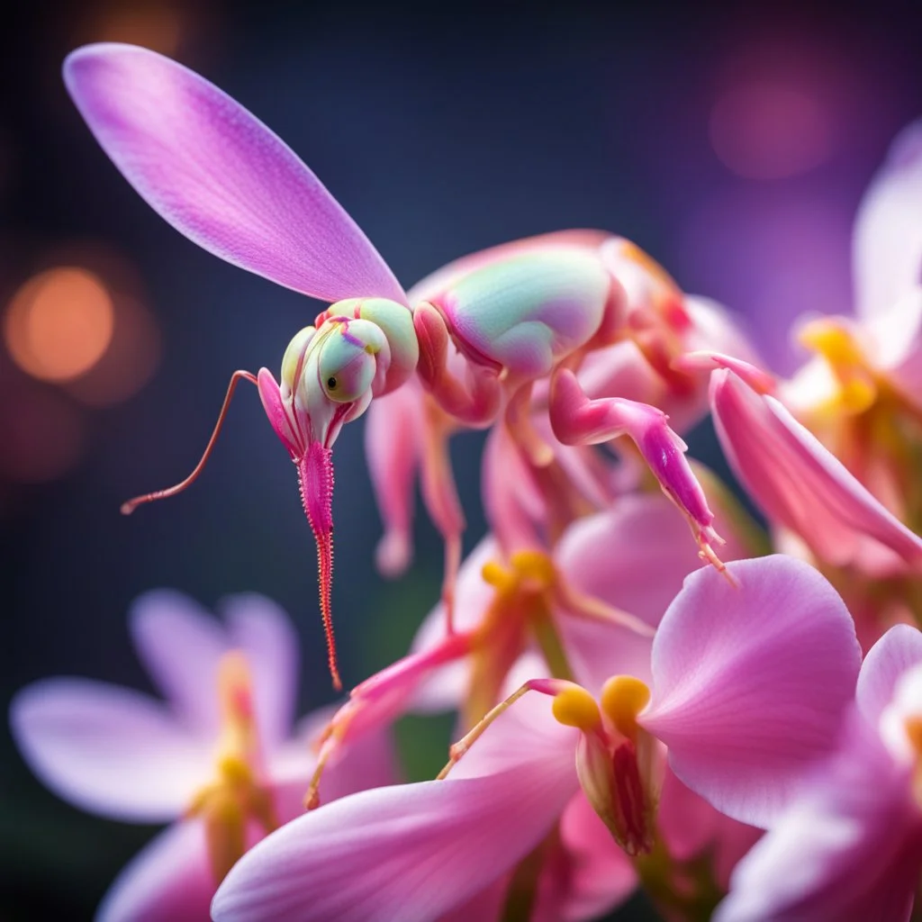 shimmering orchid mantis on orchids, sharp focus, high contrast, bright vibrant colors, cinematic masterpiece, shallow depth of field, bokeh, sparks, glitter, 16k resolution, photorealistic, intricate details, dramatic natural lighting