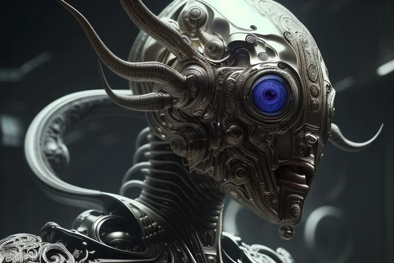 engineer alien face, highly detailed, symmetrical long head, smooth marble surfaces, detailed ink illustration, raiden metal gear, cinematic smooth stone, deep aesthetic, concept art, post process, 4k, carved marble texture and silk cloth, latex skin, highly ornate intricate details, moody lighting, h. r. giger, hayao miyazaki, by artgerm