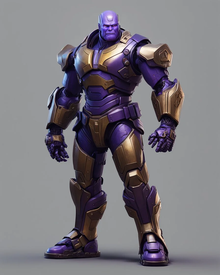 A brave robo thanos warrior with leather and metal combat clothes robotic metal with Chafee robo fighter dark mode