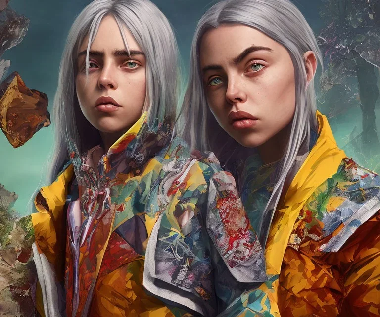 Billie Eilish, ying in the bathroom, ((covering his chest)), photorealistic illustration