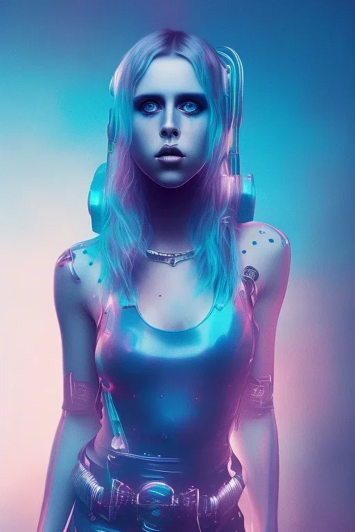 danish singer mø face, cyberpunk,blue tones, style free