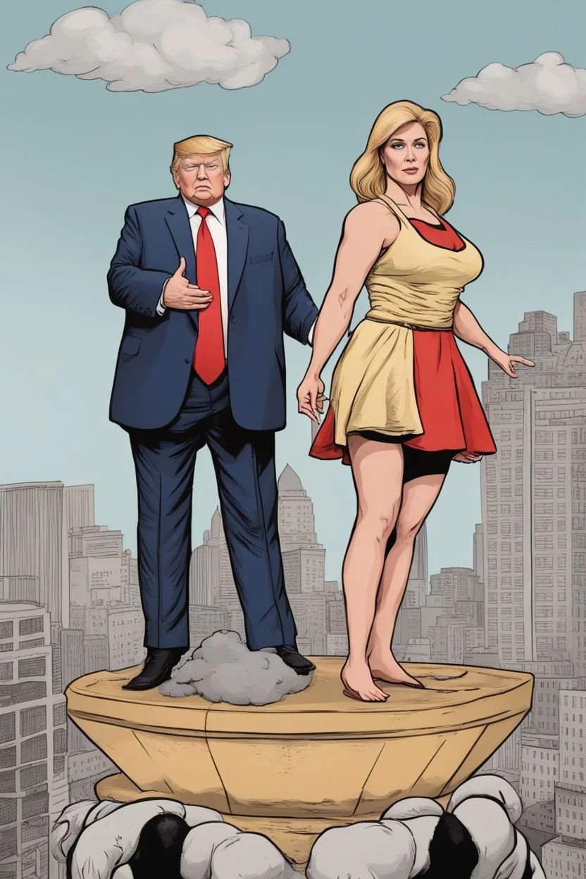 strong woman standing on top of trump's body