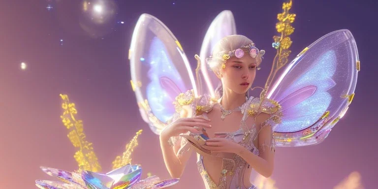 crystal subtle flower in a galactic ambiance beautiful fairy, transparent, delicate colors, in the foreground, full of details, smooth，soft light atmosphere, light effect，vaporwave colorful, concept art, smooth, extremely sharp detail, finely tuned detail, ultra high definition, 8 k, unreal engine 5, ultra sharp focus