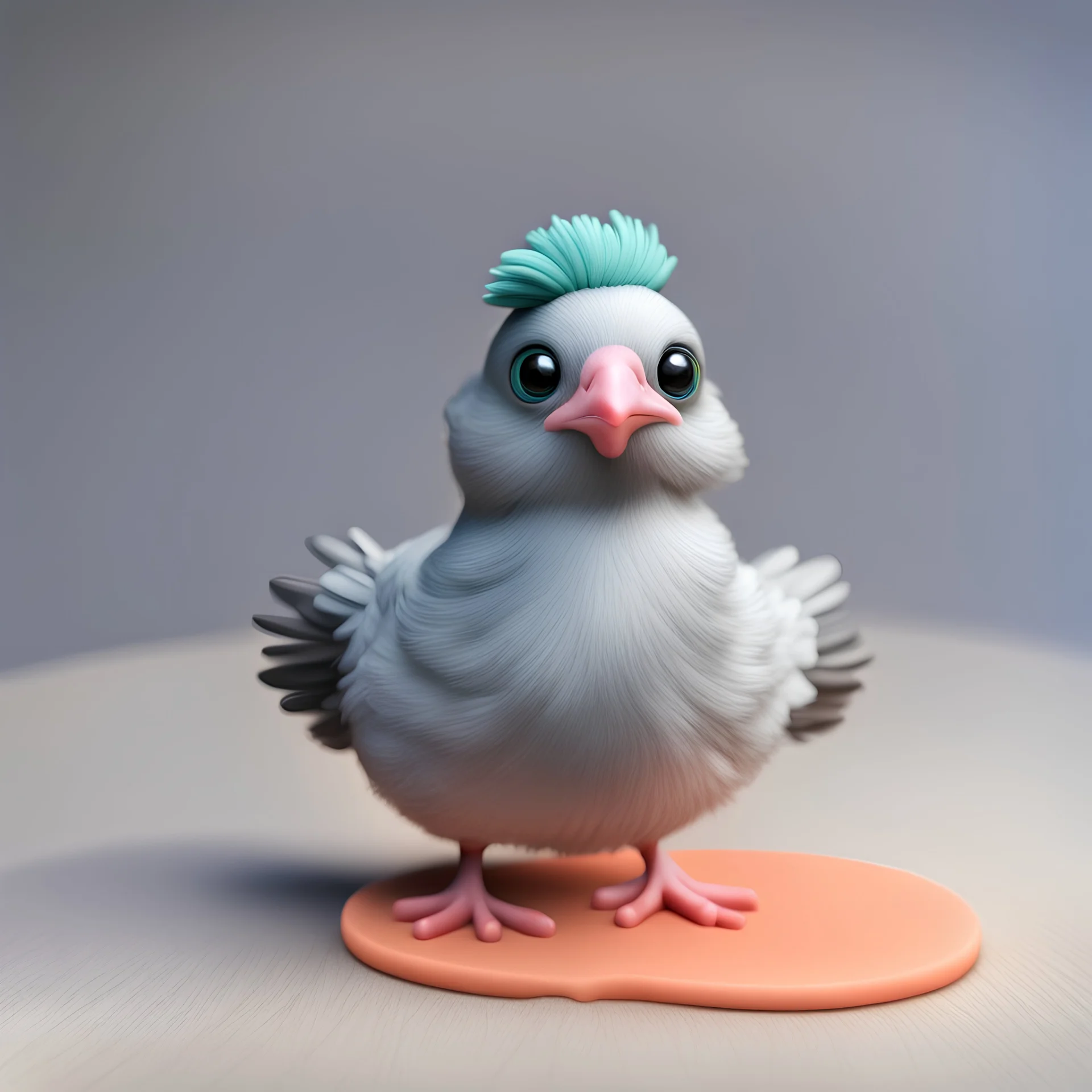 A cute little fluffy pidgeon looking silly, 3D putty, playdough