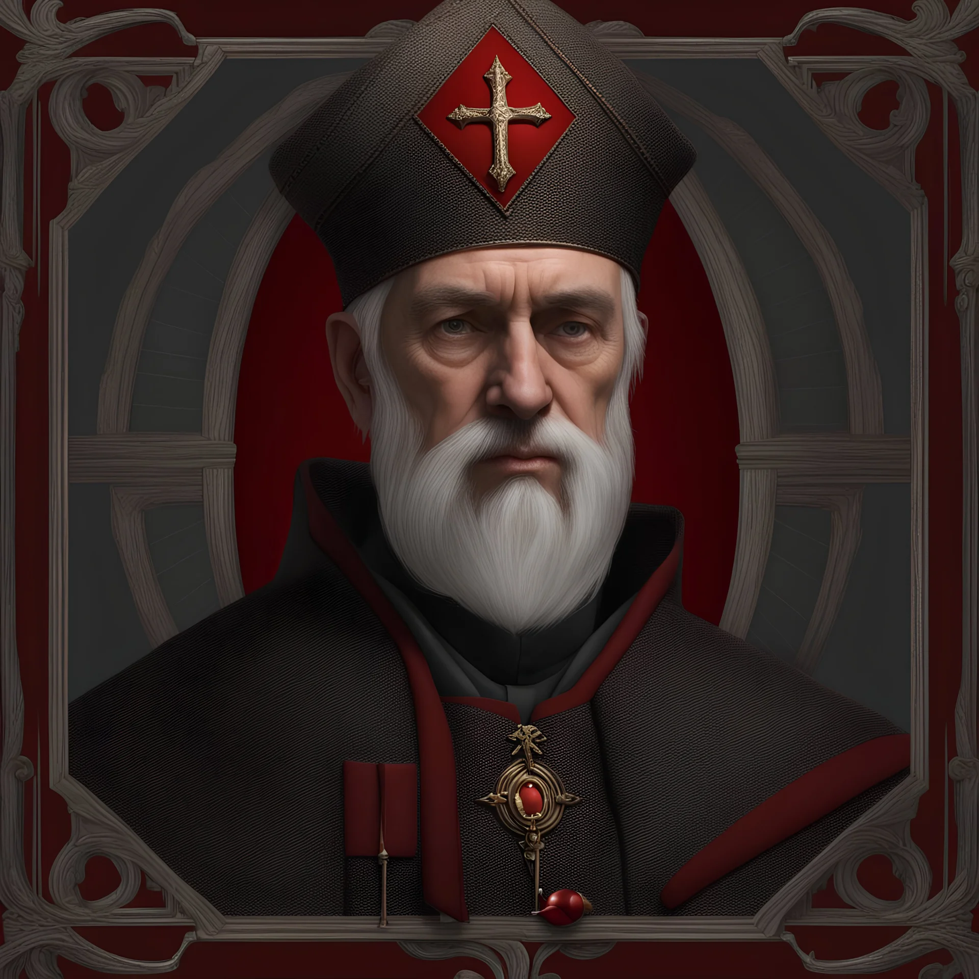 game avatar, man, portrait, face, grey hair, cardinal priest, religion, red, medieval, red hat,