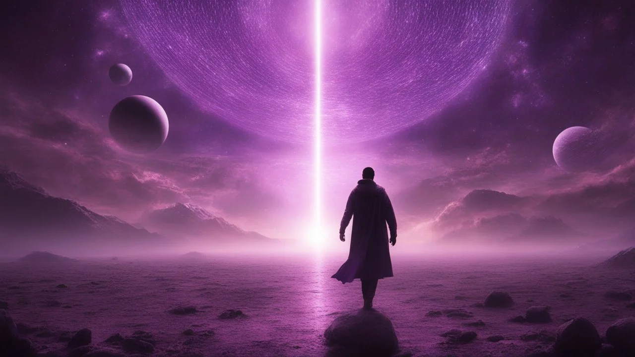 matrix universe, space, planets, god creation walking on light, purple