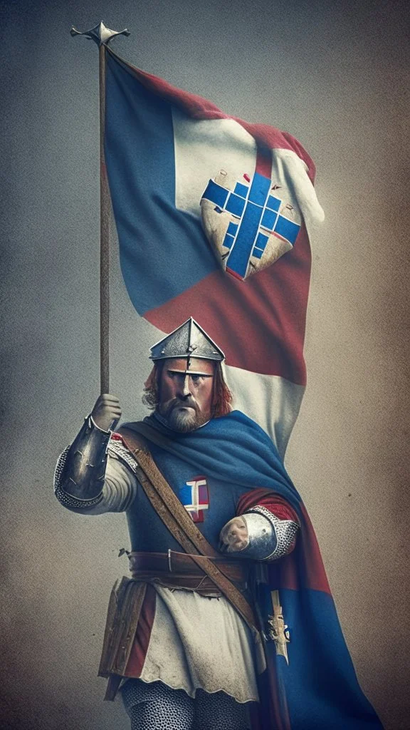 medieval captain holding a flag