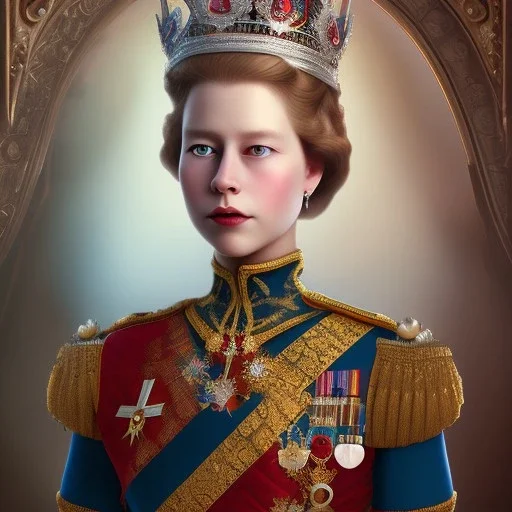 young queen elizabeth, dramatic, dramatic lighting, pixar style, volumetric lighting, hyperrealism, 8k, high quality, photorealistic, lot of details