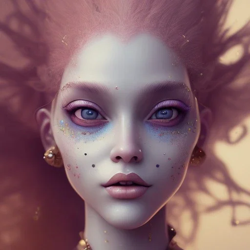 Very beautiful clown girl,beautiful real skin, symmetrical, curl hair, soft lighting, ultra detailed face, concept art, digital painting, looking into camera, octane render, art by artstation