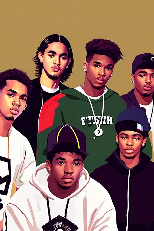 Extremely rich young rap group portrait