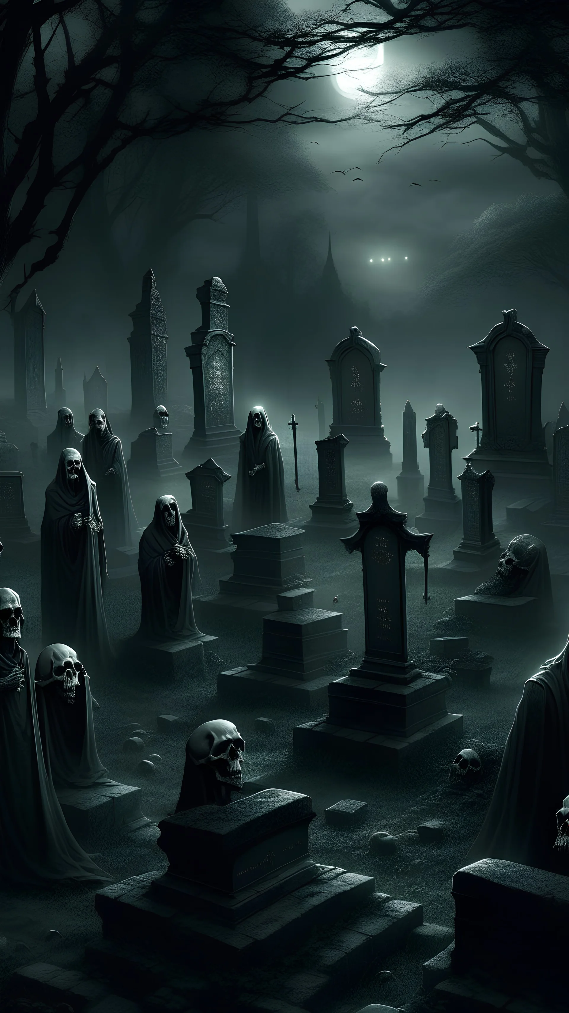 Art, fantasy,dark,scary, gathering,demons, Gothic cemetery