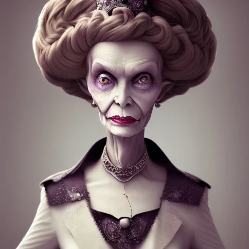 extrem tim burton style of old evil lady stepmother, sharp focus