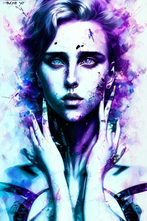 Danish singer MØ face, Abstract Yoji Shinkawa, purple tones,