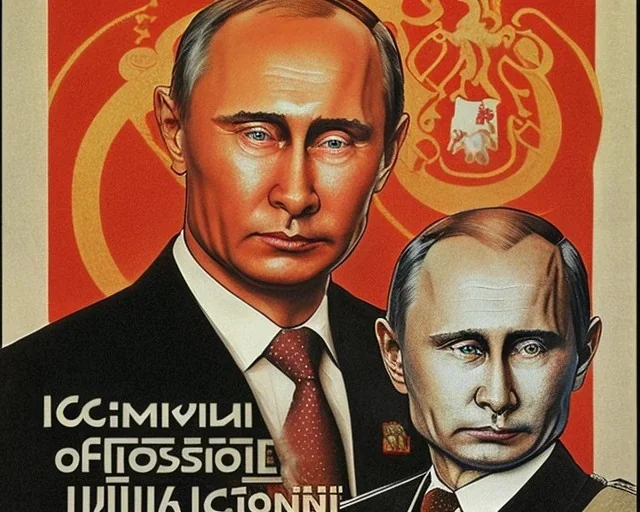 Russia president Vladimir Putin, evil fangs, blood and Moscow in fire atomic bomb cudgel