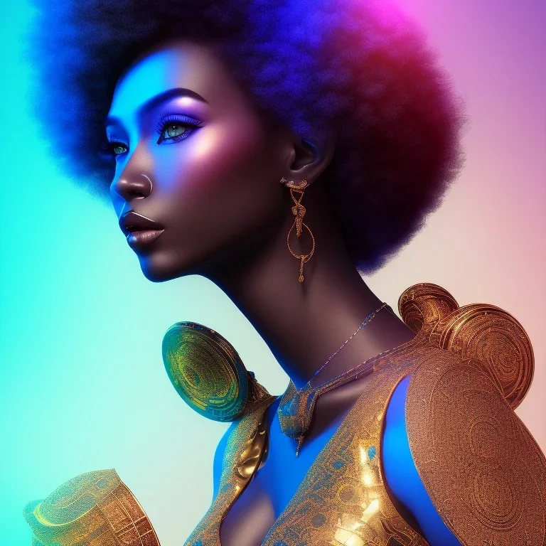 full body shot, masterpiece, best quality, black skinned, sparkling eyes, Goodess of Africa,fluorescent skin,blue-dark makeup,synthwave, indigo, highly detailed body, sun light, 4K, RAW, depth of field, high contrast, realistic details, 24mm