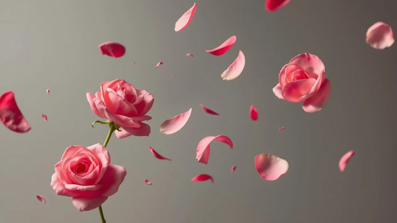 A Realistic Rose Petals Whirling In Air.