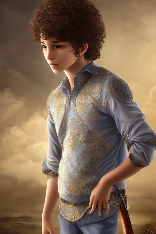 beautiful 12 year old arabic boy with curly hair and light blue eyes